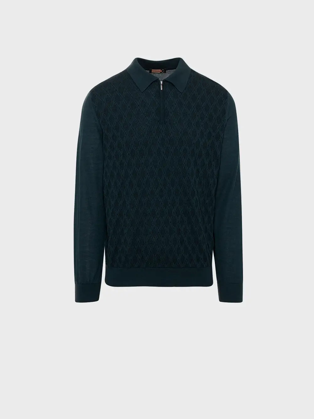 Zipped Polo with Micro Lozenges Pattern