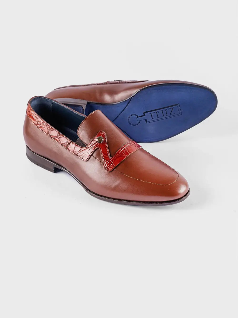 Shoes loafer smart casual calf leather with crocodile trim