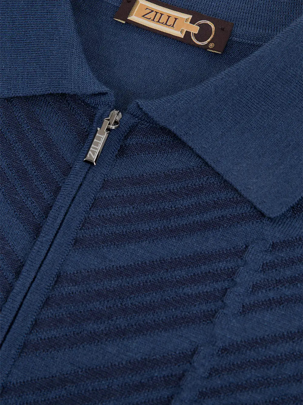 Zipped Polo with Linear Pattern