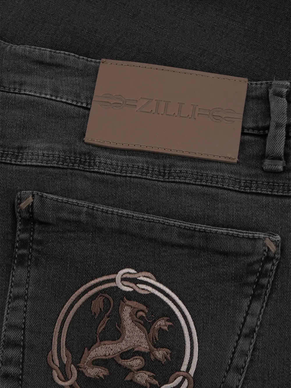 Jeans with Lion Circle Embroidery