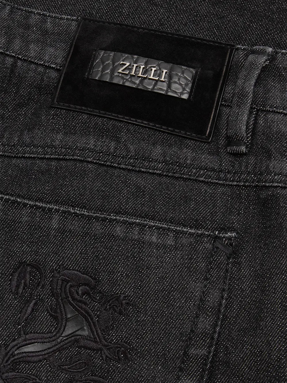 Regular Fit Stretch Cotton Jeans with Crocodile Details