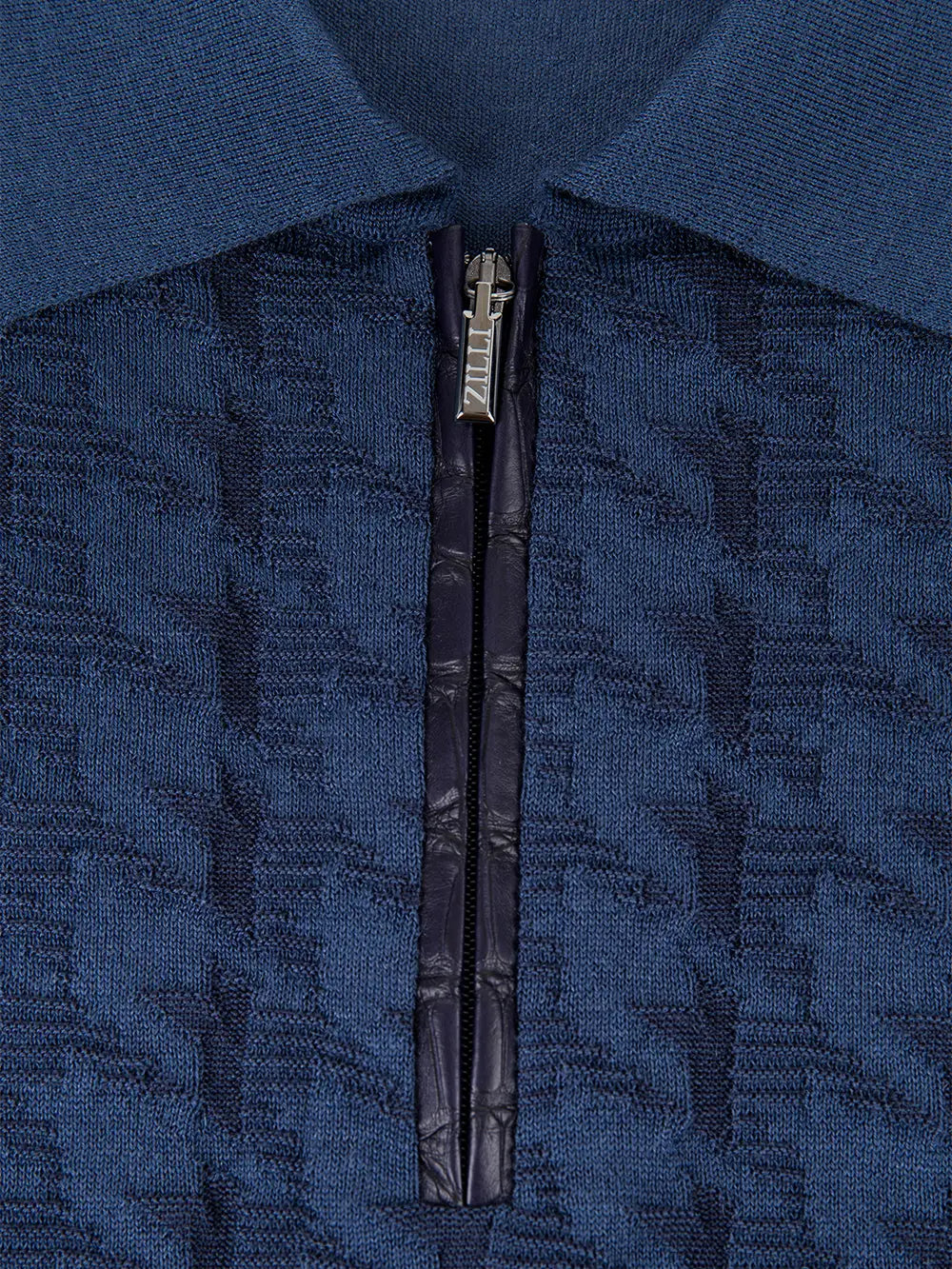 Long Sleeve Zipped Polo with Crocodile Details
