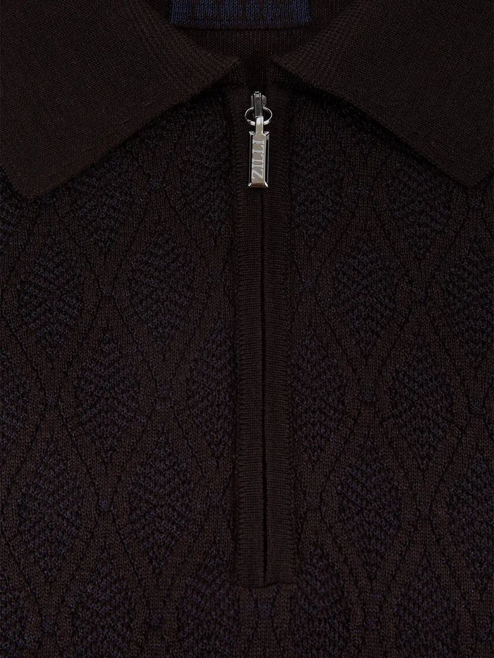 Zipped Polo with Micro Lozenges Pattern