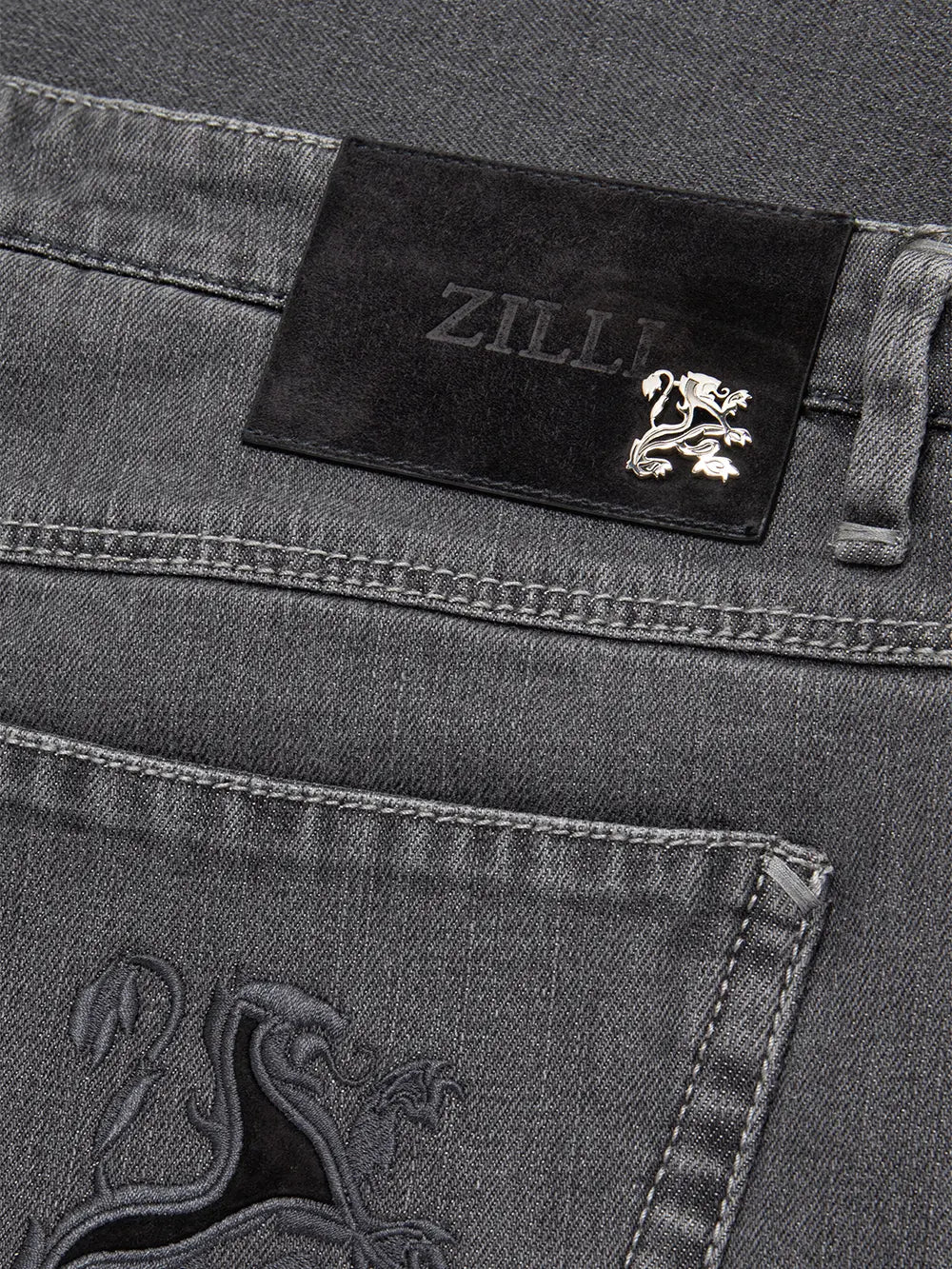 Slim Fit Cotton Jeans with Calf Suede Patch