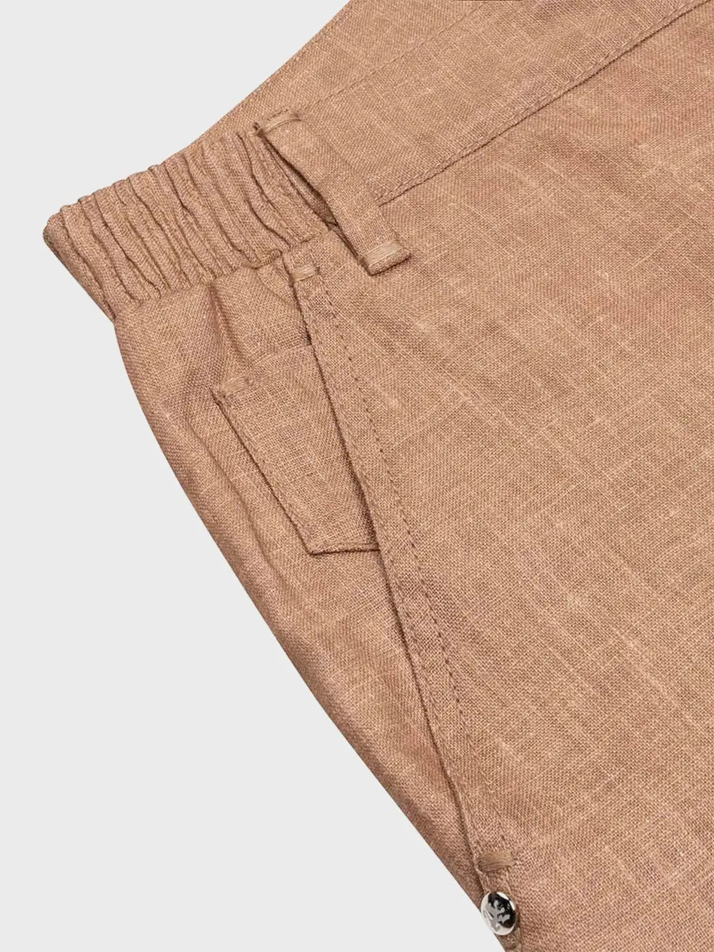 Zilli Slim Fit Linen Trousers with Micro Griffon Embroidery