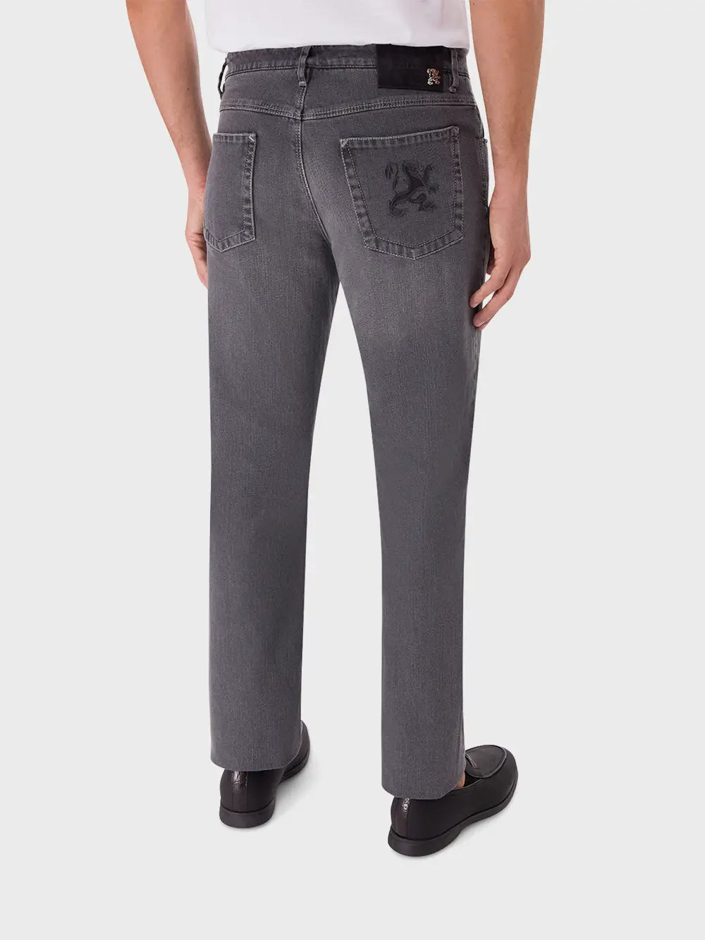 Slim Fit Cotton Jeans with Calf Suede Patch