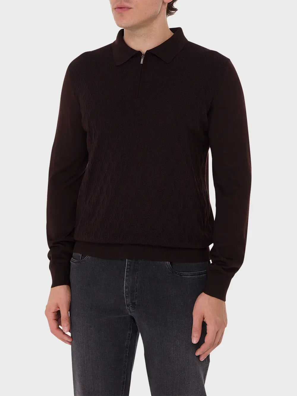 Zipped Polo with Micro Lozenges Pattern