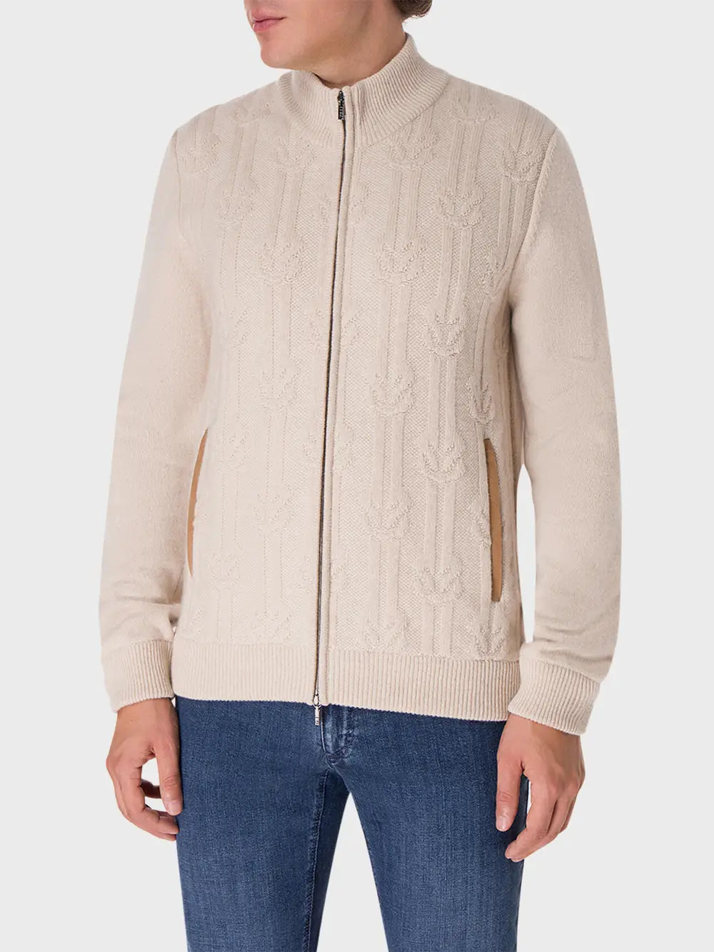 Cashmere Cardigan with Suede Calfskin Details