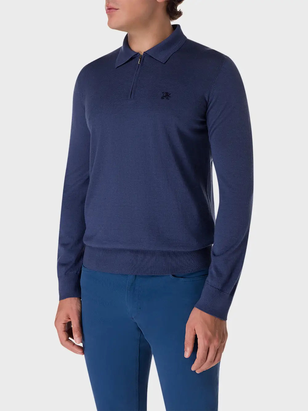 Polo Shirt in Wool, Silk, and Cashmere Knit with Micro Griffon Embroidery