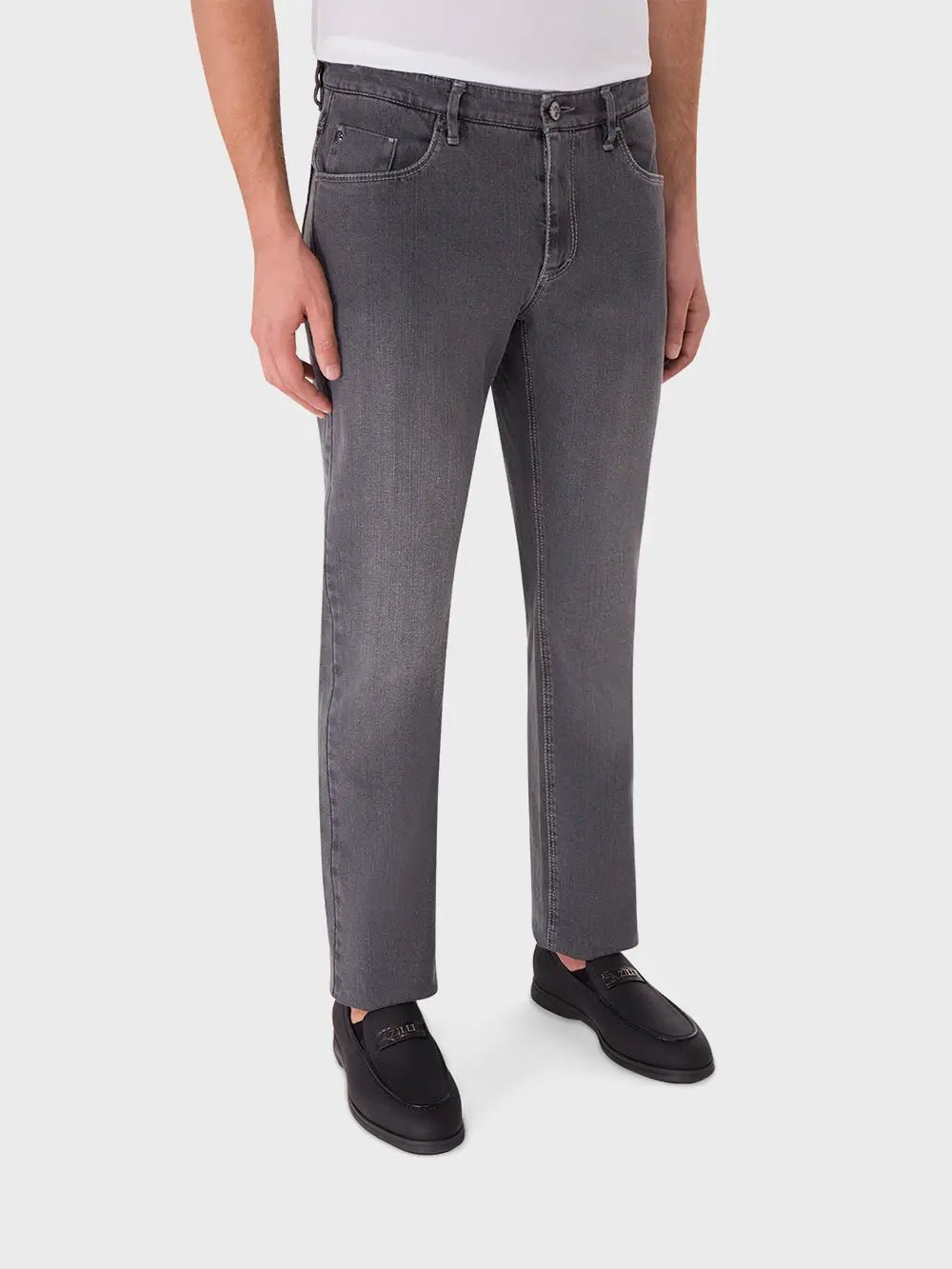 Slim Fit Cotton Jeans with Calf Suede Patch