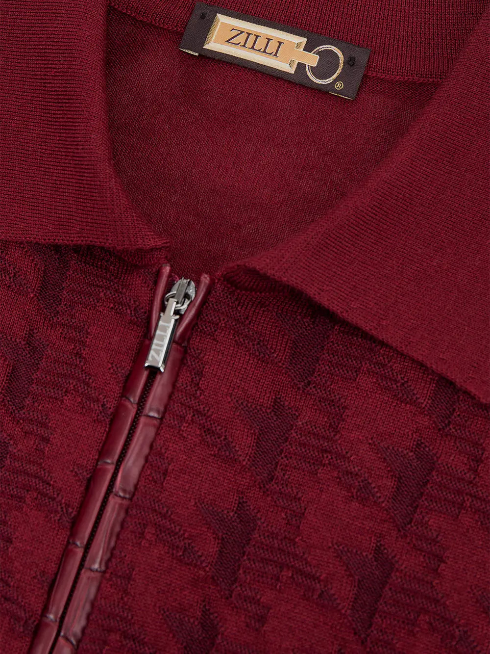 Long Sleeve Zipped Polo with Crocodile Details