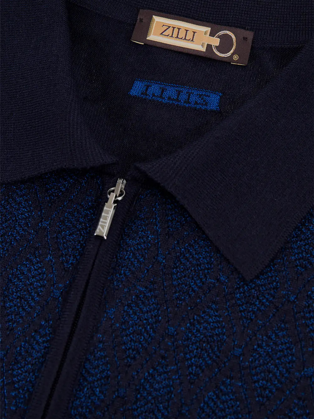 Zipped Polo with Micro Lozenges Pattern