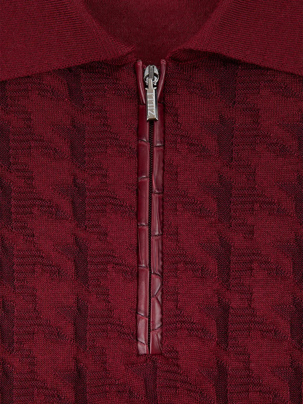 Long Sleeve Zipped Polo with Crocodile Details
