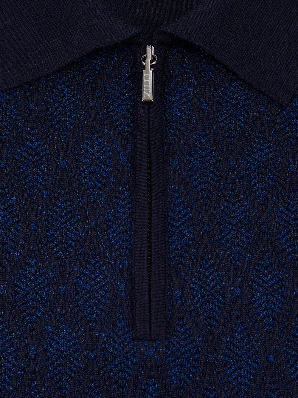 Zipped Polo with Micro Lozenges Pattern