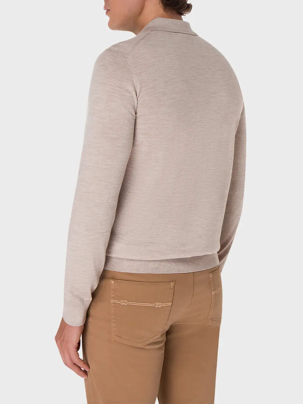 Polo Shirt in Wool, Silk, and Cashmere Knit with Micro Griffon Embroidery