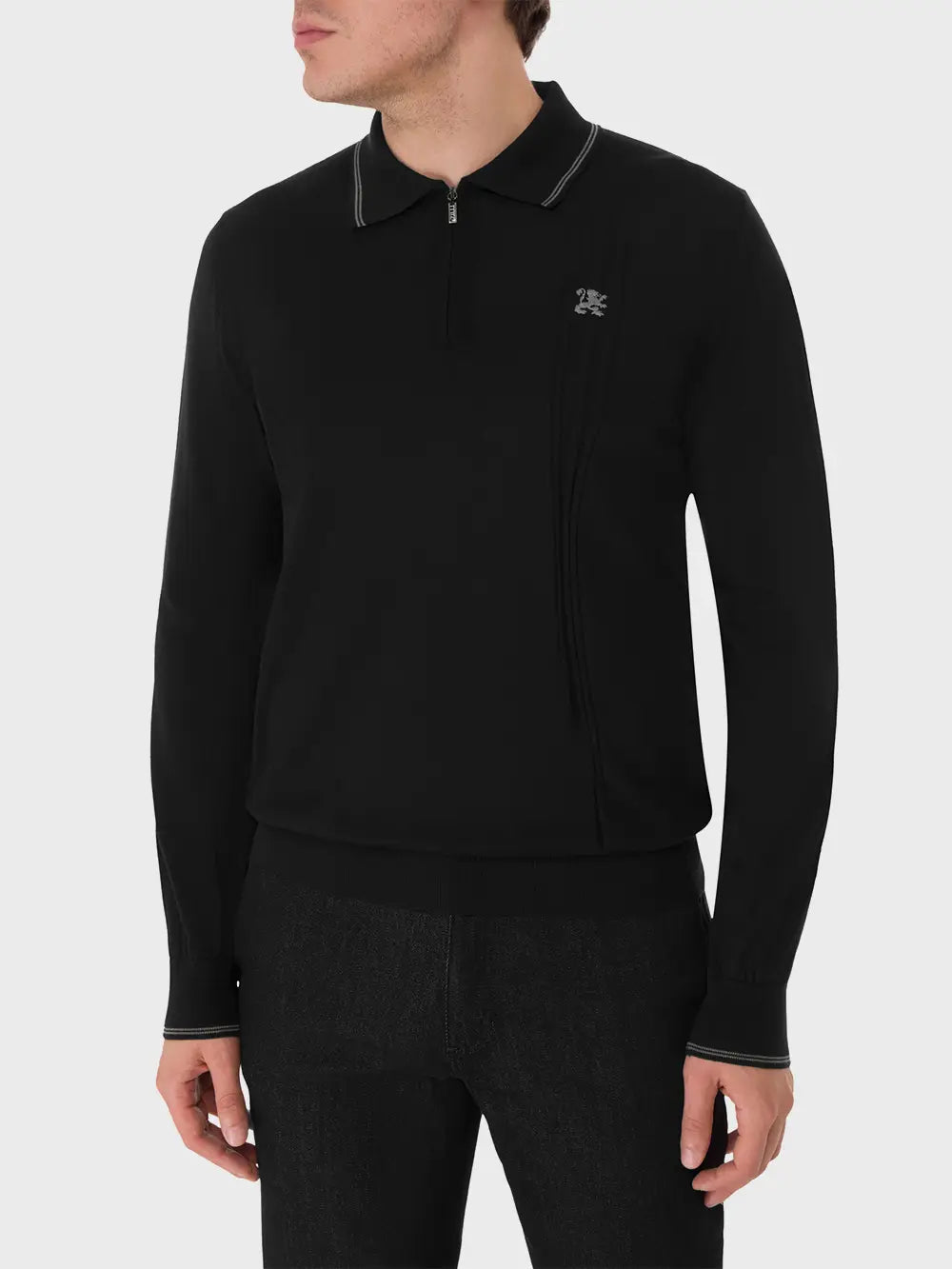 Long Sleeve Zipped Polo with Micro Griffon Embroidery