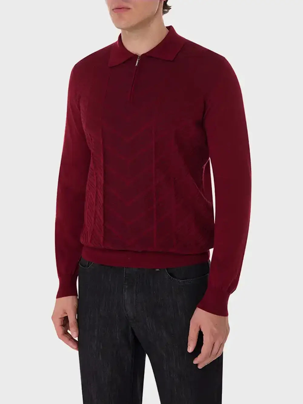 Zipped Polo with Linear Pattern