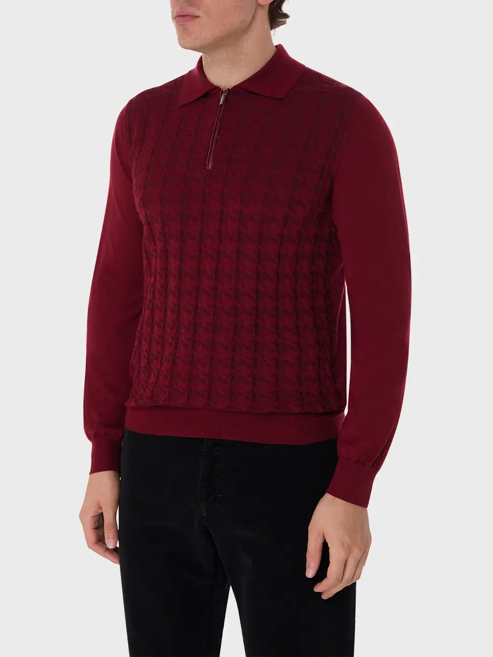 Long Sleeve Zipped Polo with Crocodile Details