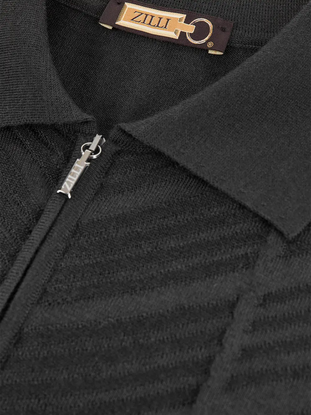 Zipped Polo with Linear Pattern