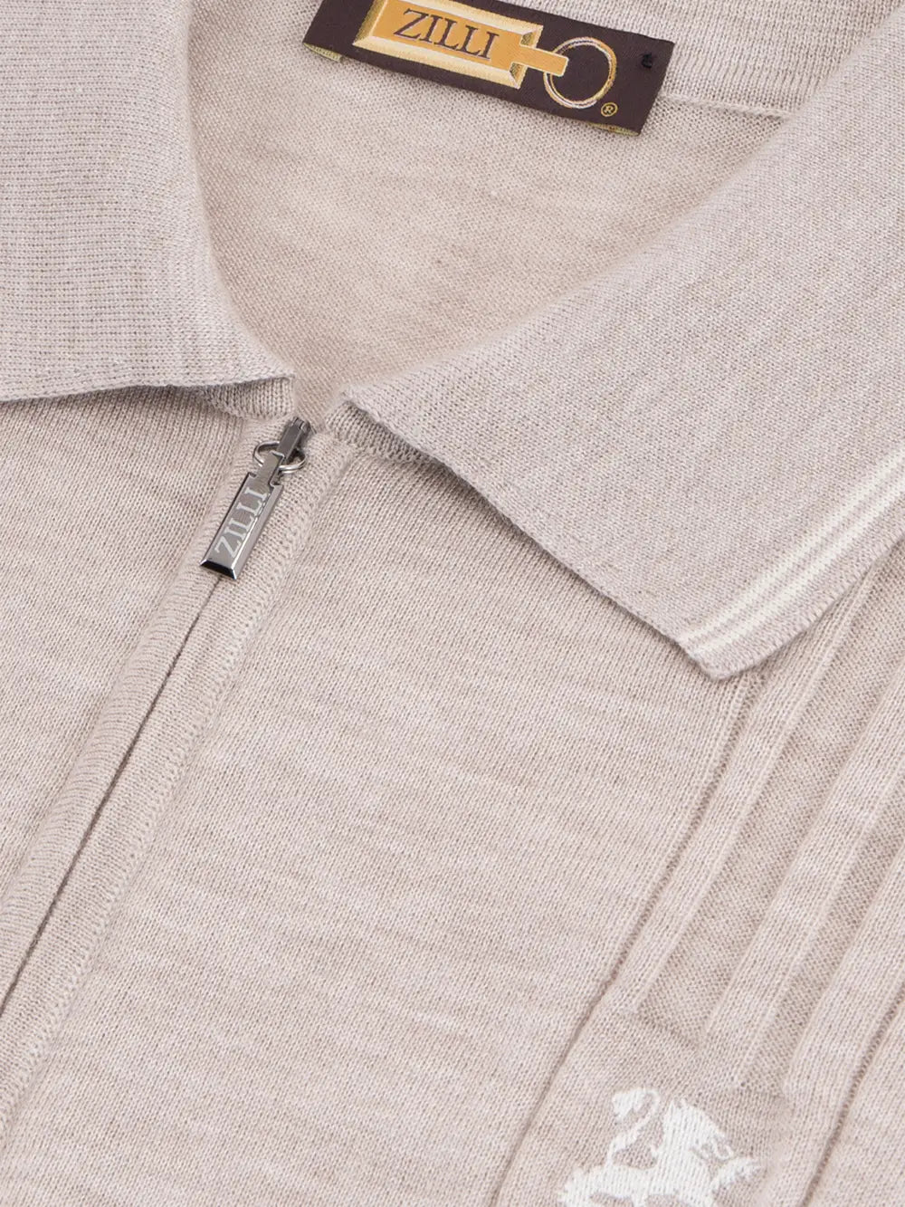 Long Sleeve Zipped Polo with Micro Griffon Embroidery