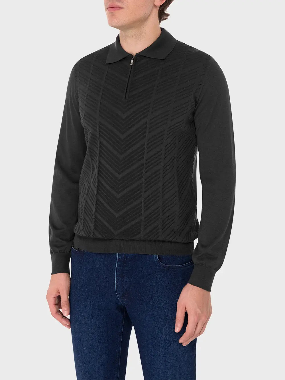 Zipped Polo with Linear Pattern