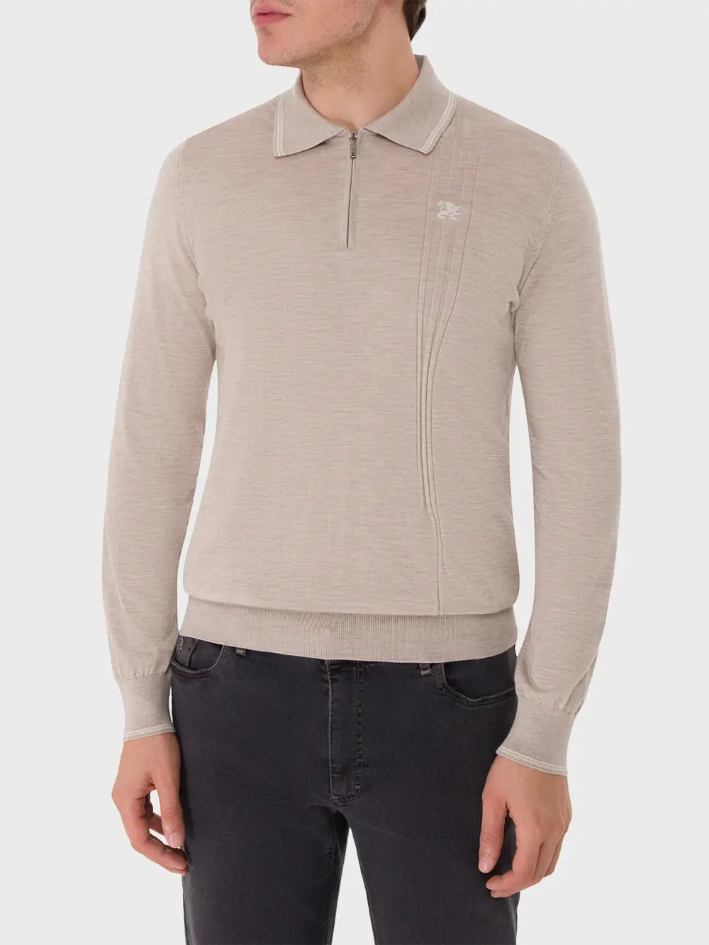 Long Sleeve Zipped Polo with Micro Griffon Embroidery