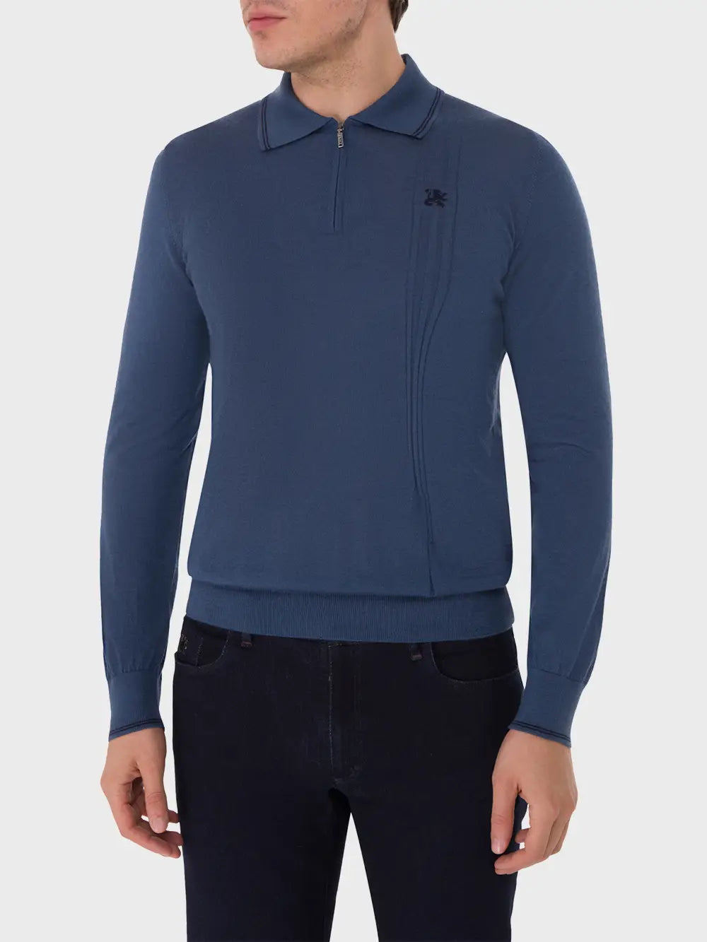 Long Sleeve Zipped Polo with Micro Griffon Embroidery