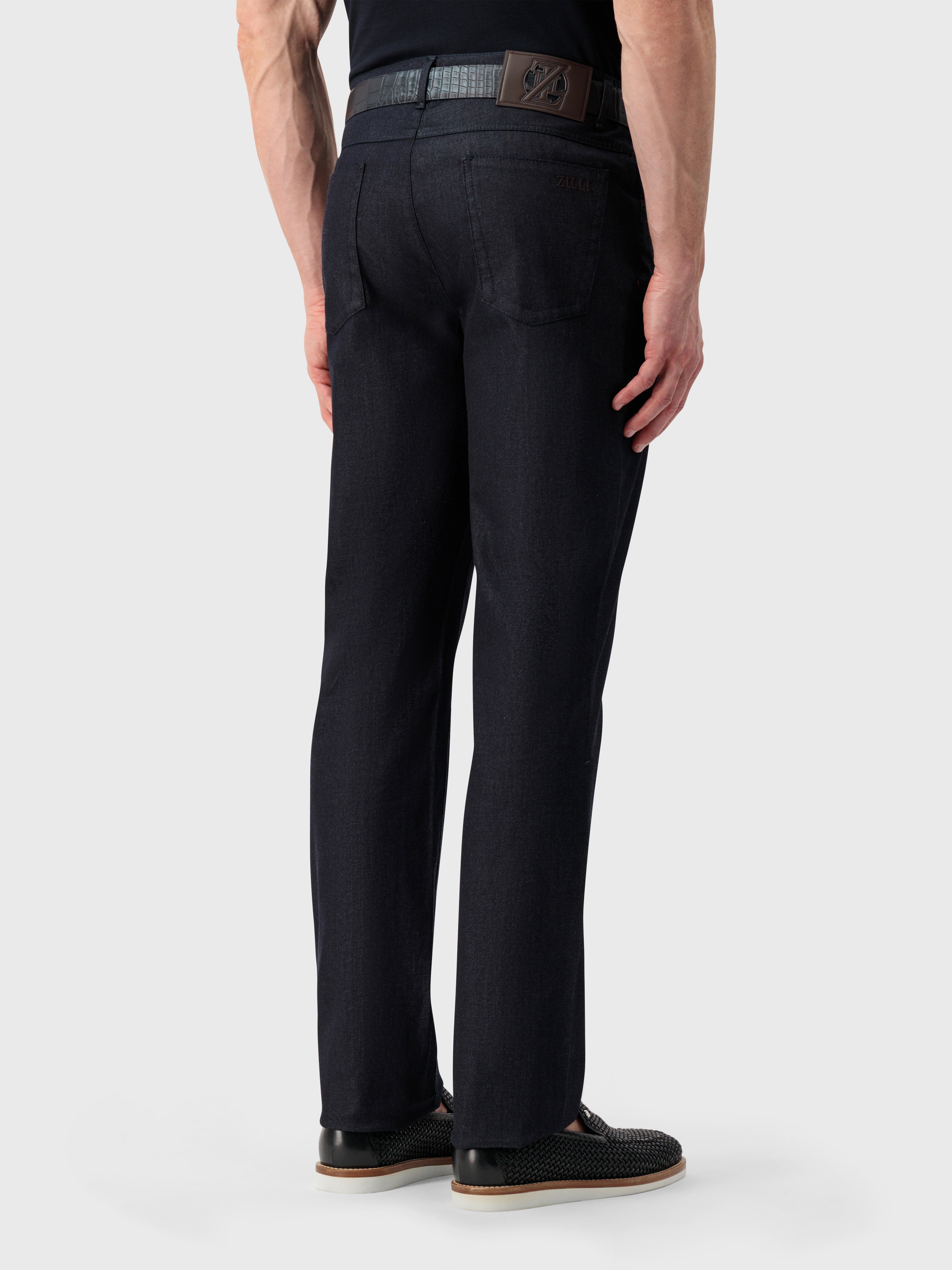ZILLI Embroidery Denim Cotton Trousers - Blue Navy