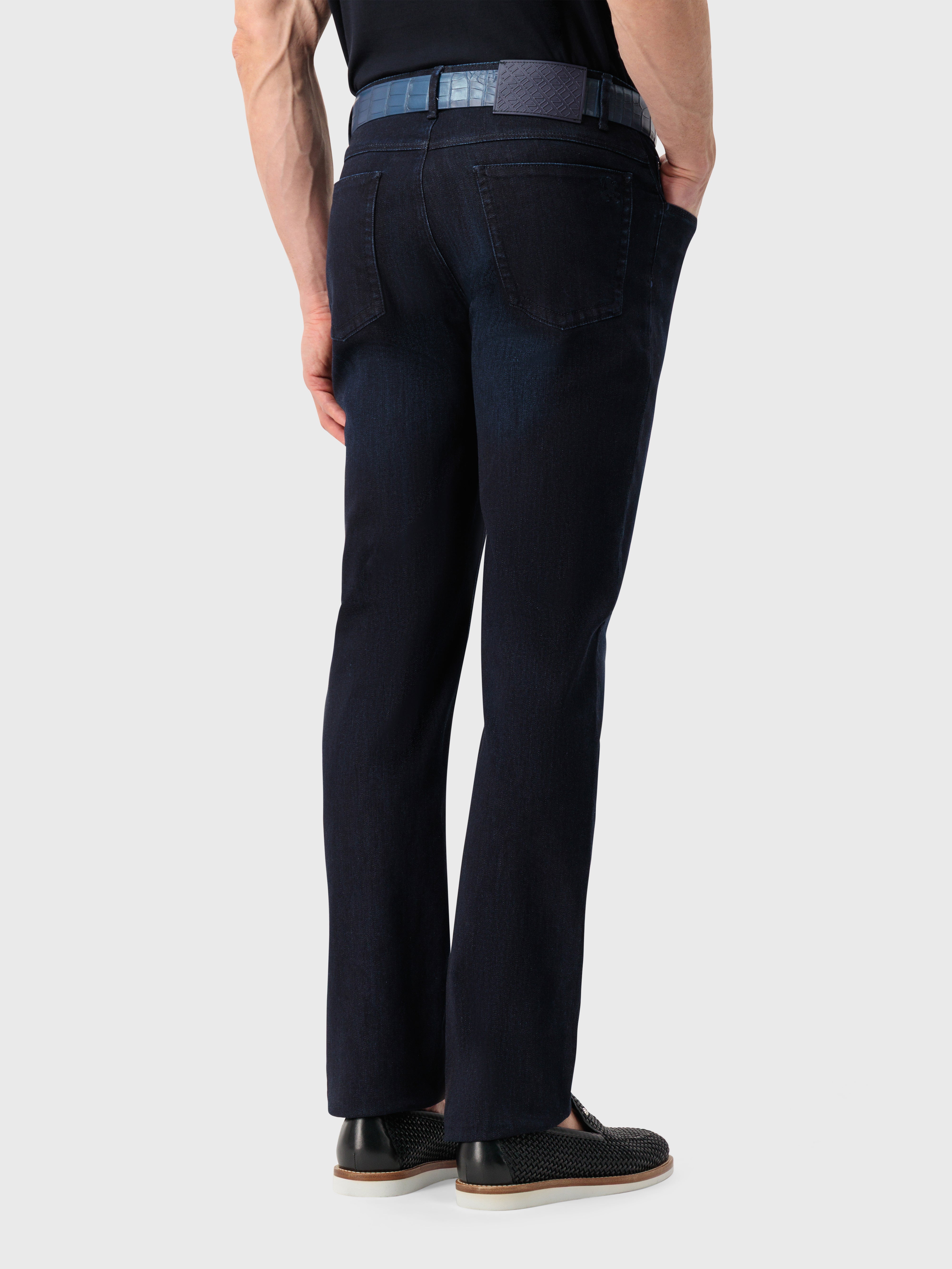 "Lion" Embroidery Denim Cotton Trousers - Blue Navy