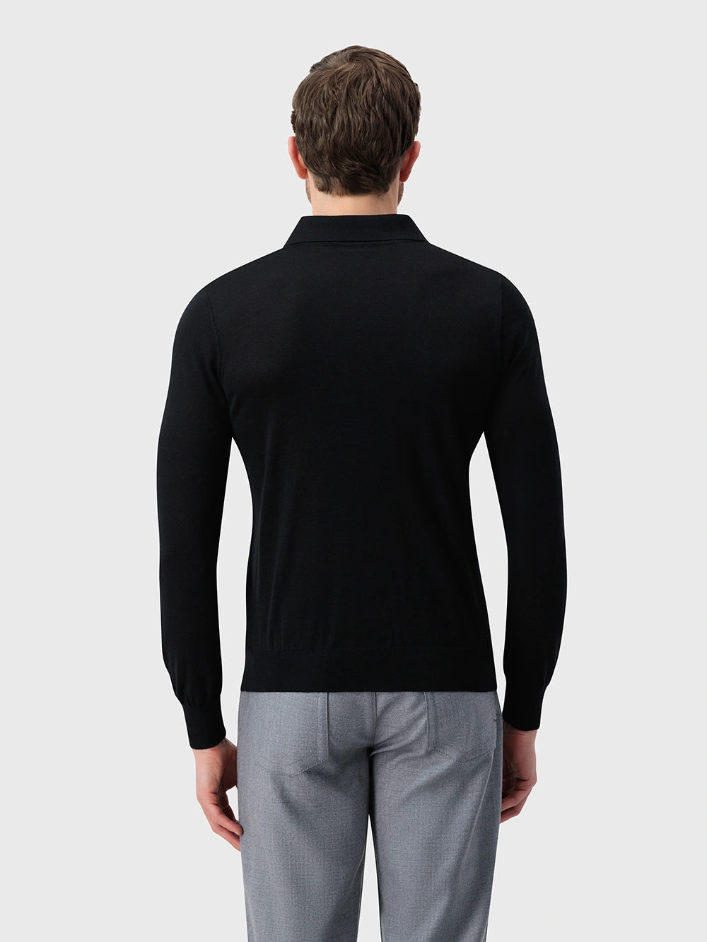 Angled Panel Polo Half-Zip Knit with Crocodile Leather Trim – Black