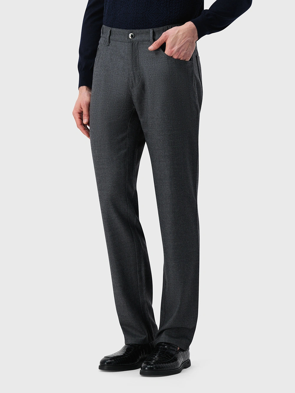 Wool Jean with Calf Leather Detail - Grey Anthracite