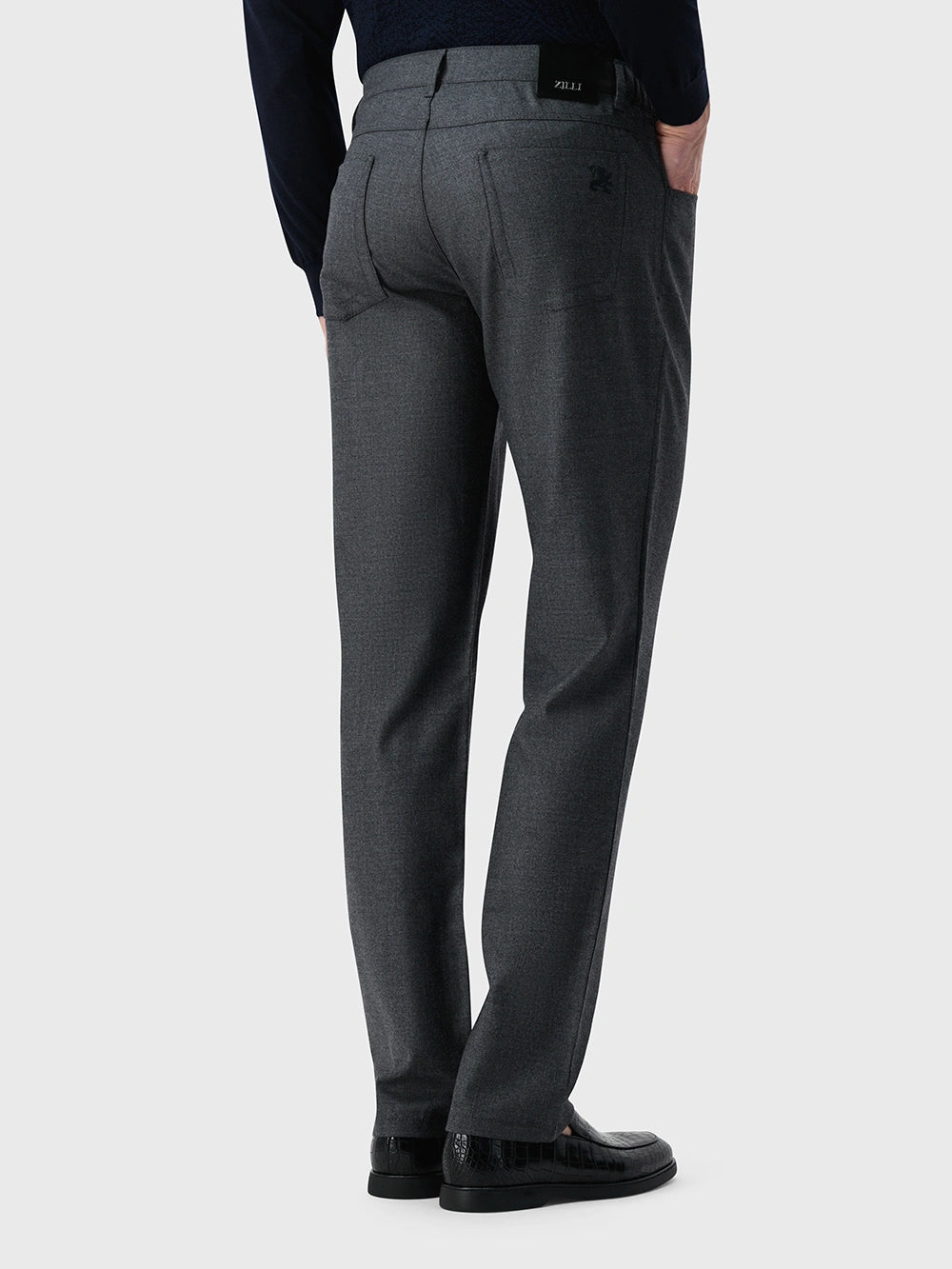 Wool Jean with Calf Leather Detail - Grey Anthracite