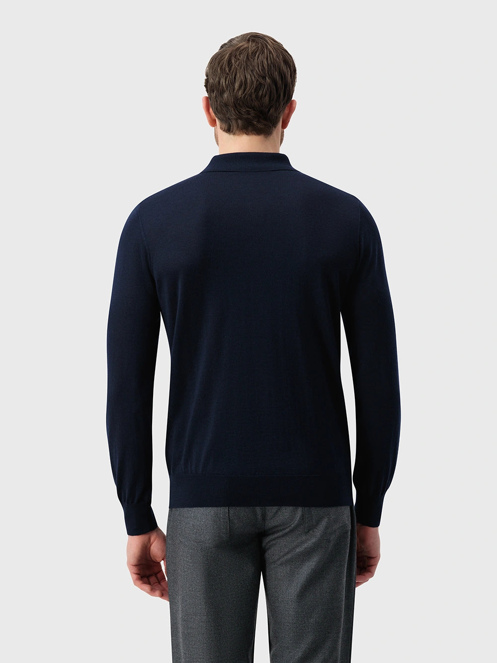 Angled Panel Polo Half-Zip Knit with Crocodile Leather Trim – Dark Navy