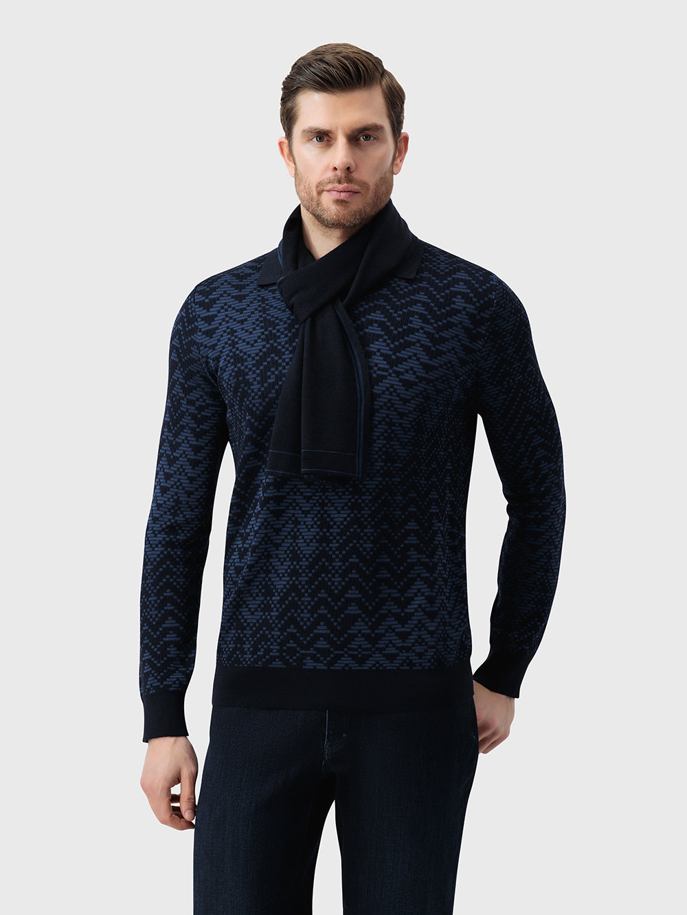 70% Wool 30% Silk Scarf - Dark Navy