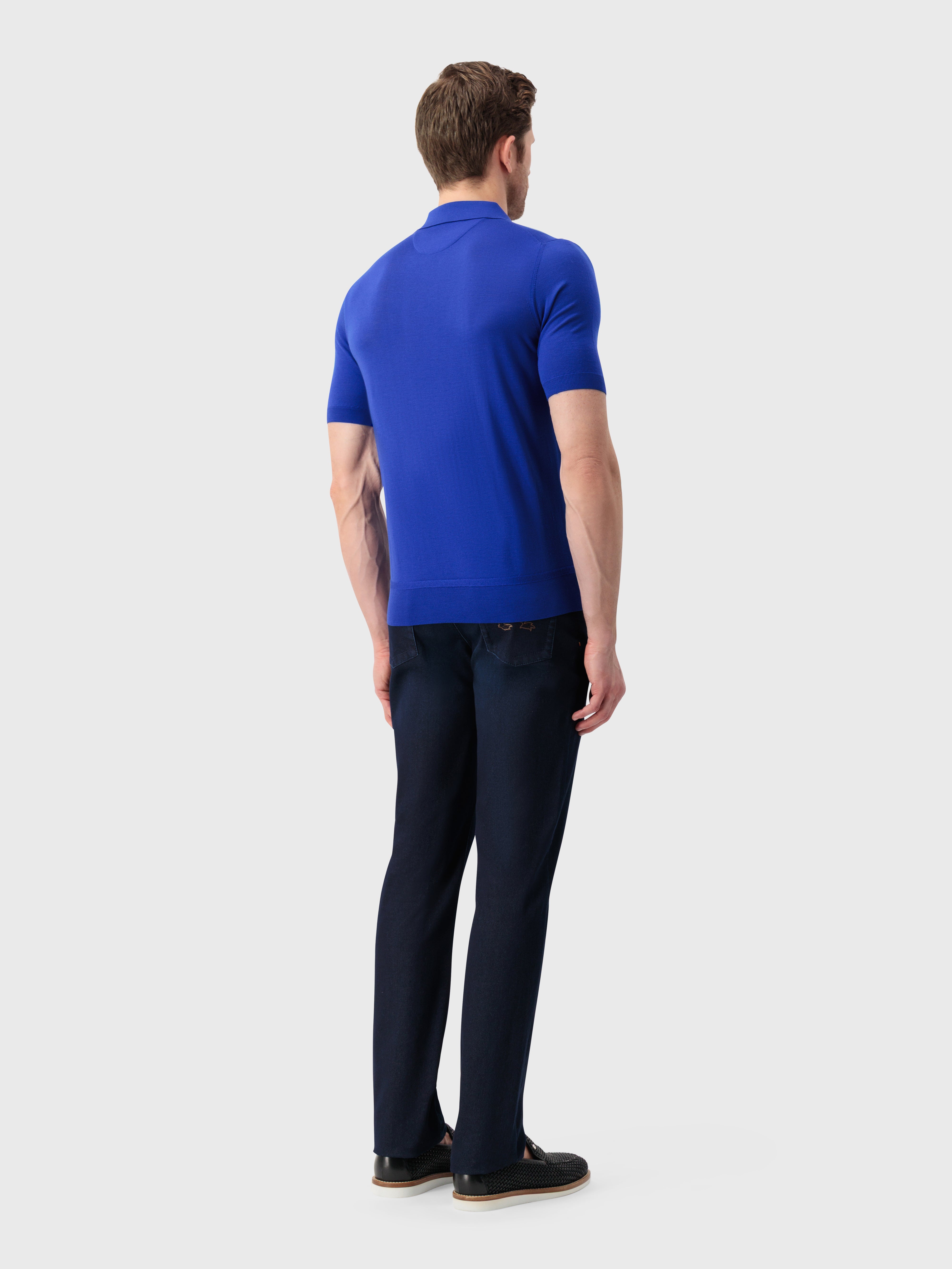 "Lion Piquet" Wool Knit Polo - Electric Blue