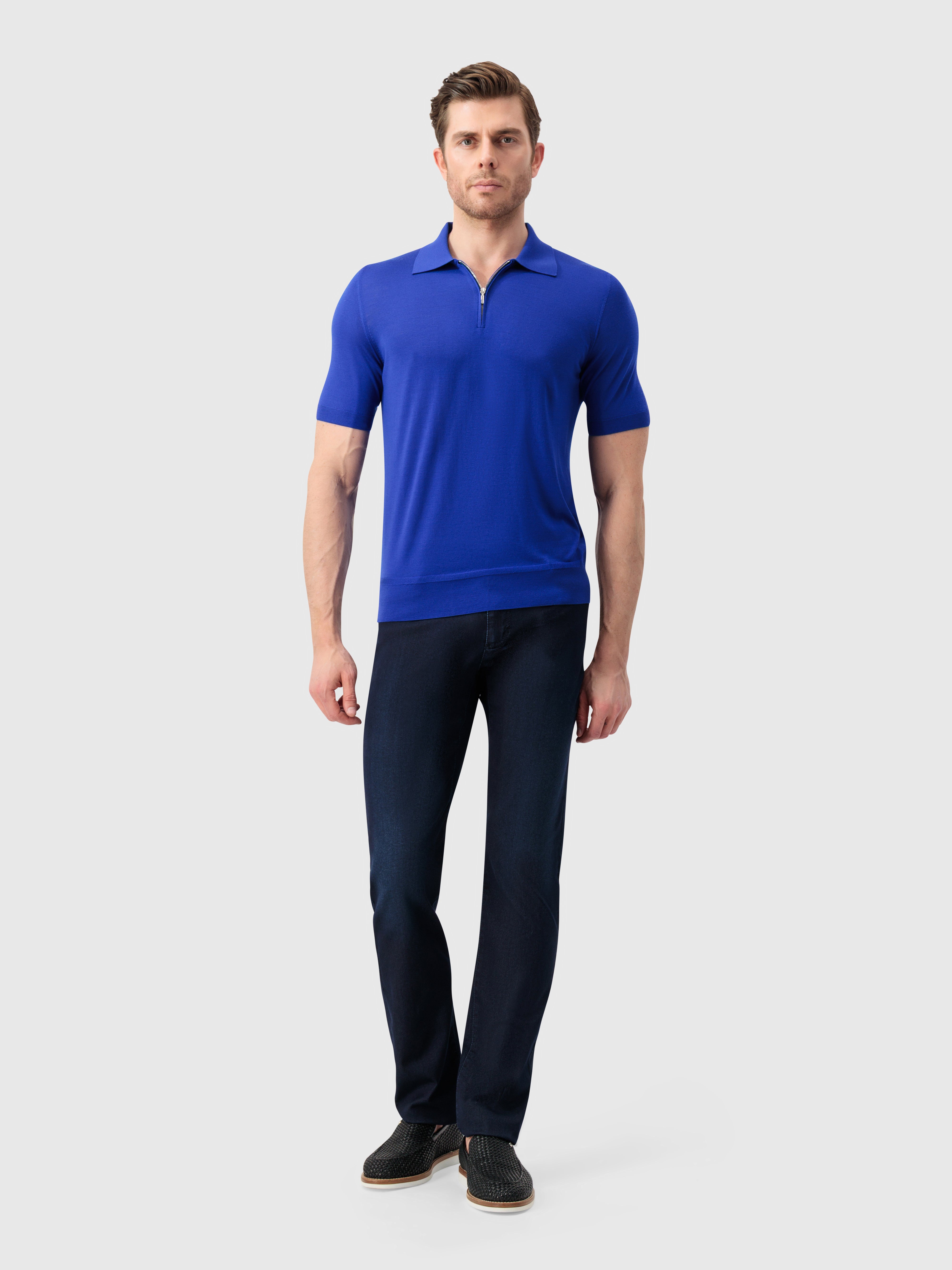 "Lion Piquet" Wool Knit Polo - Electric Blue