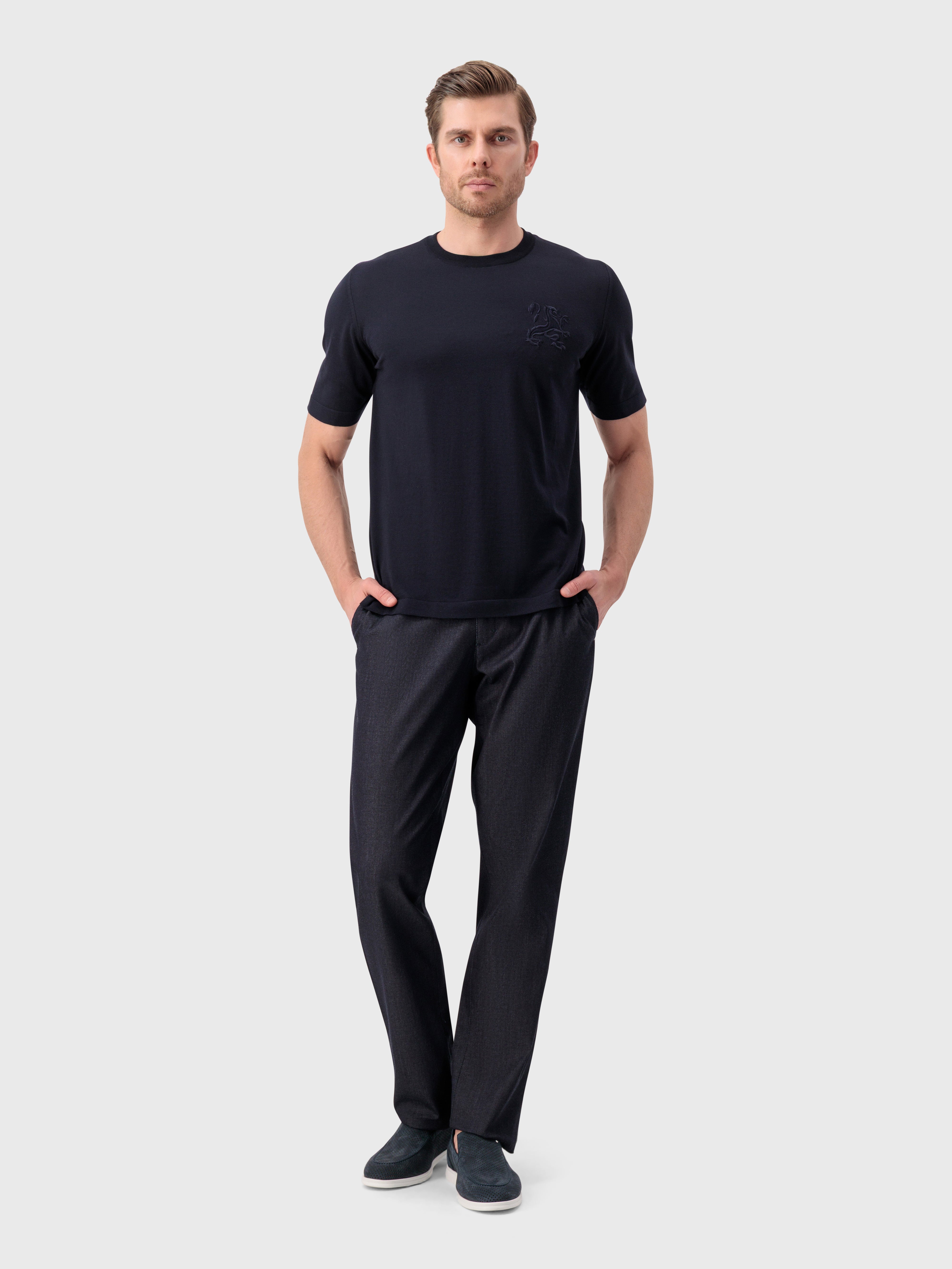 "Big Lion" Piquet Cotton Shirt - Blue Navy