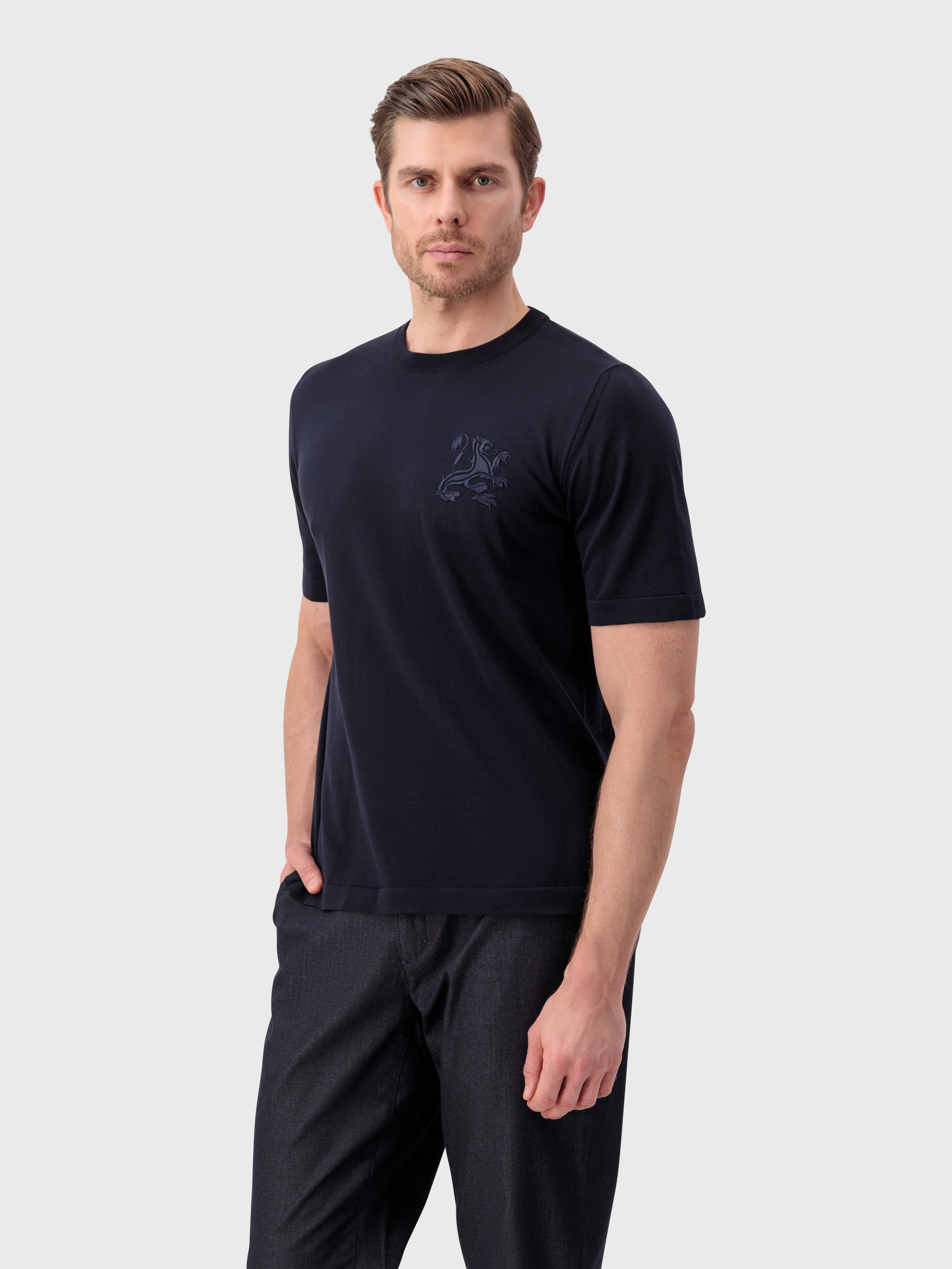 “大狮子”皮凯特纯棉衬衫 - 藏青色