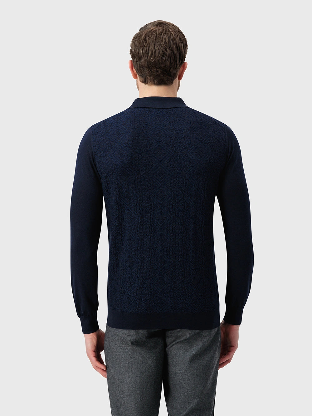 Wool-Silk Polo Half-Zip Pebbled Knit – Dark Navy