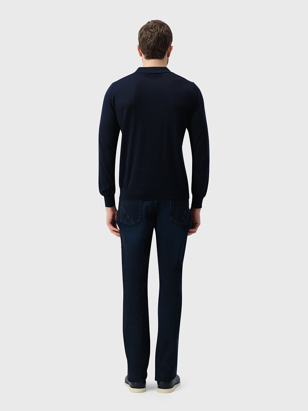 60% Wool 40% Silk Zip Polo - Dark Navy