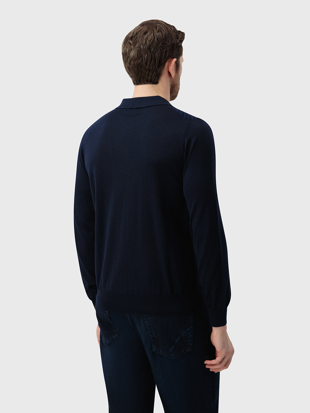 60% Wool 40% Silk Zip Polo - Dark Navy