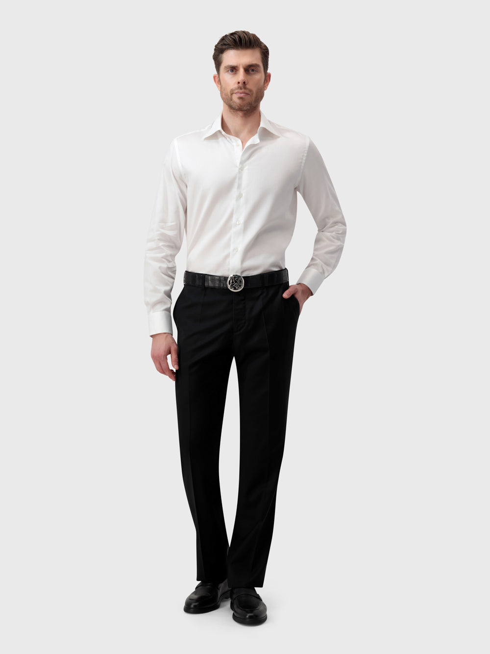 Herringbone Patterned Shirt - White