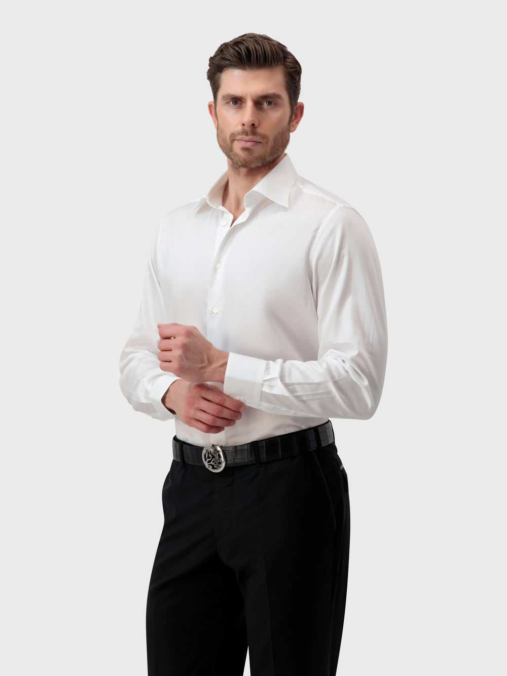 Herringbone Patterned Shirt - White