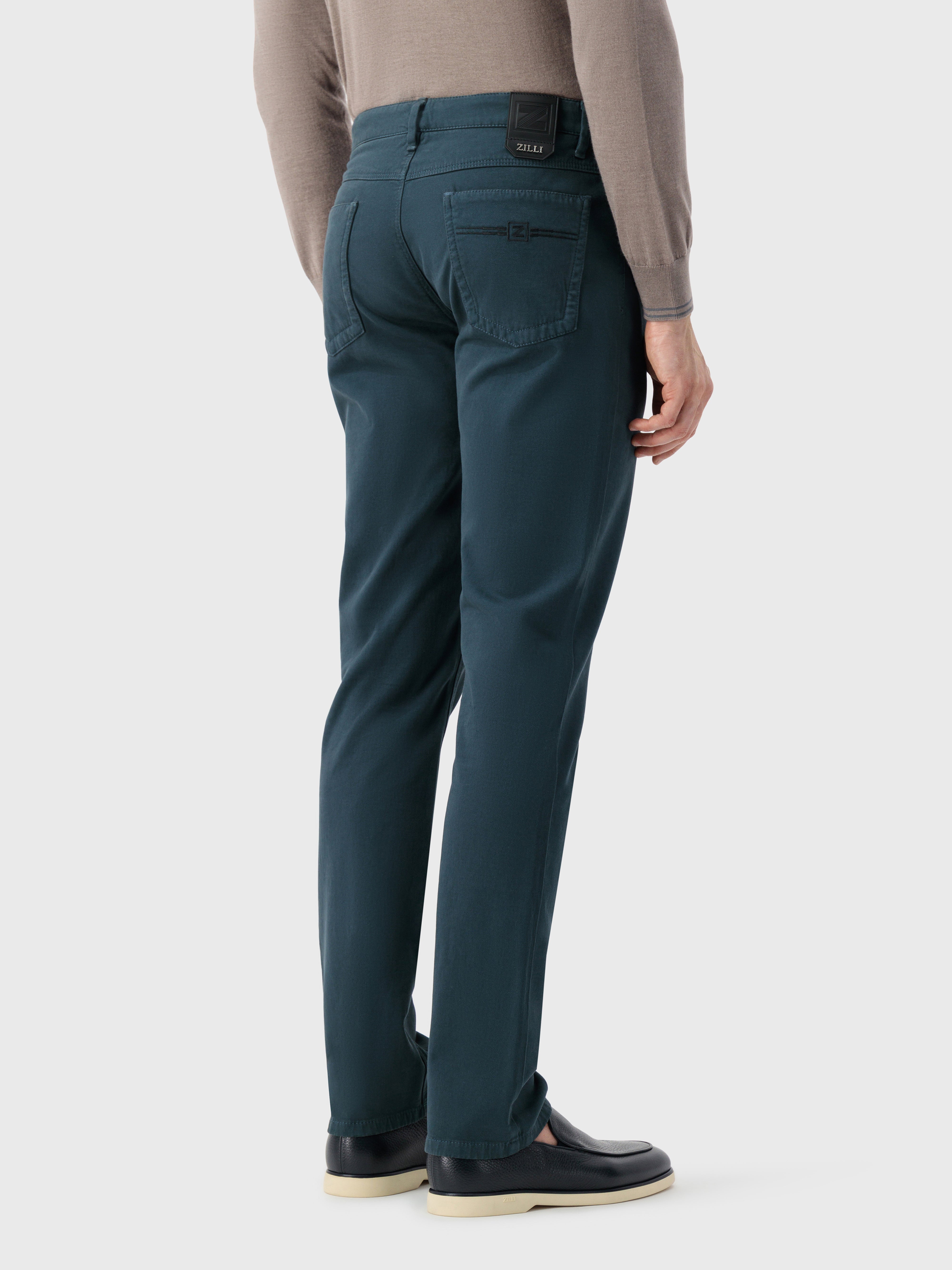Jeans with Calfskin Patch Dark Green