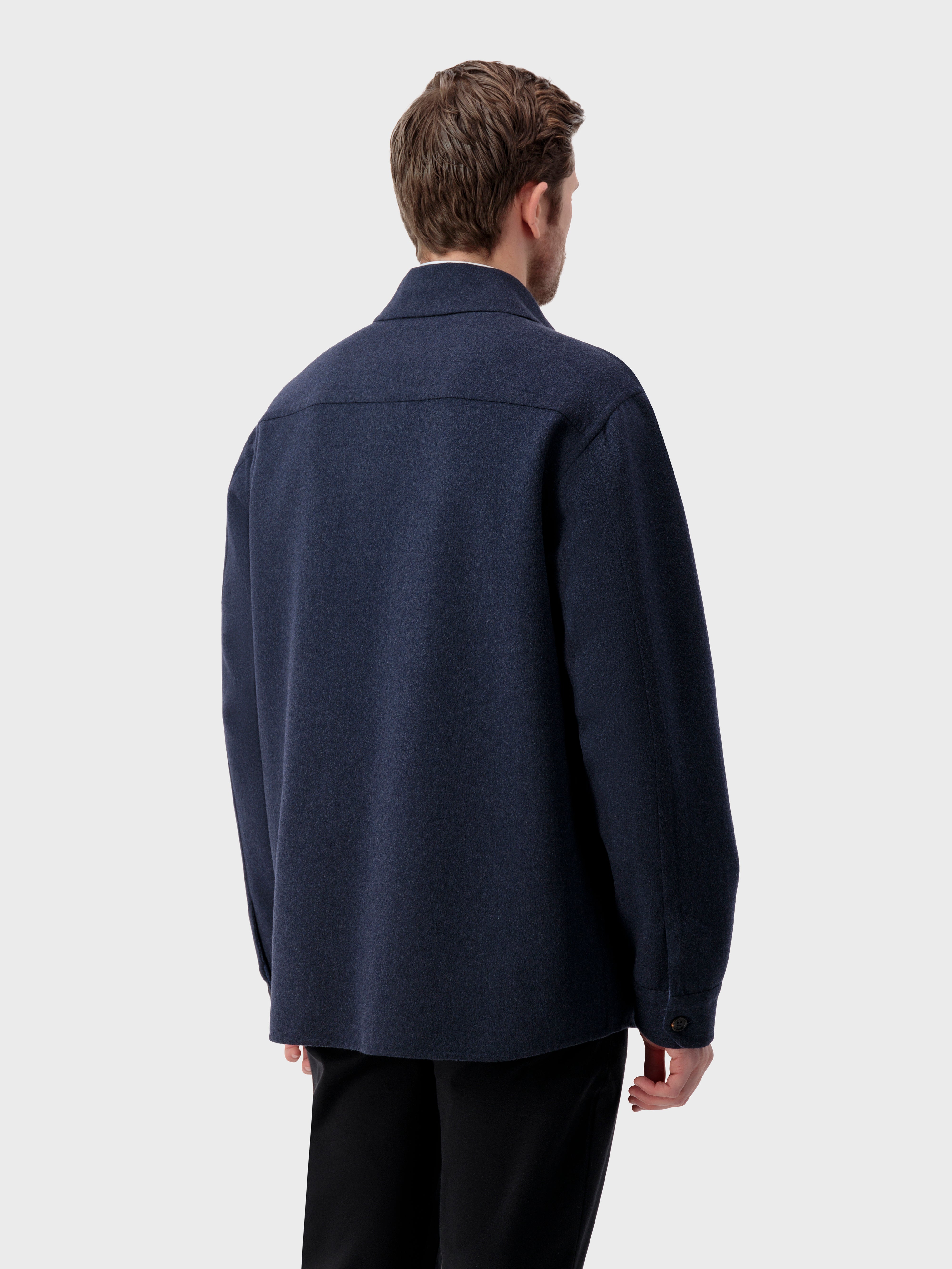 Leather Panel Cashmere Jacket - Dark Navy