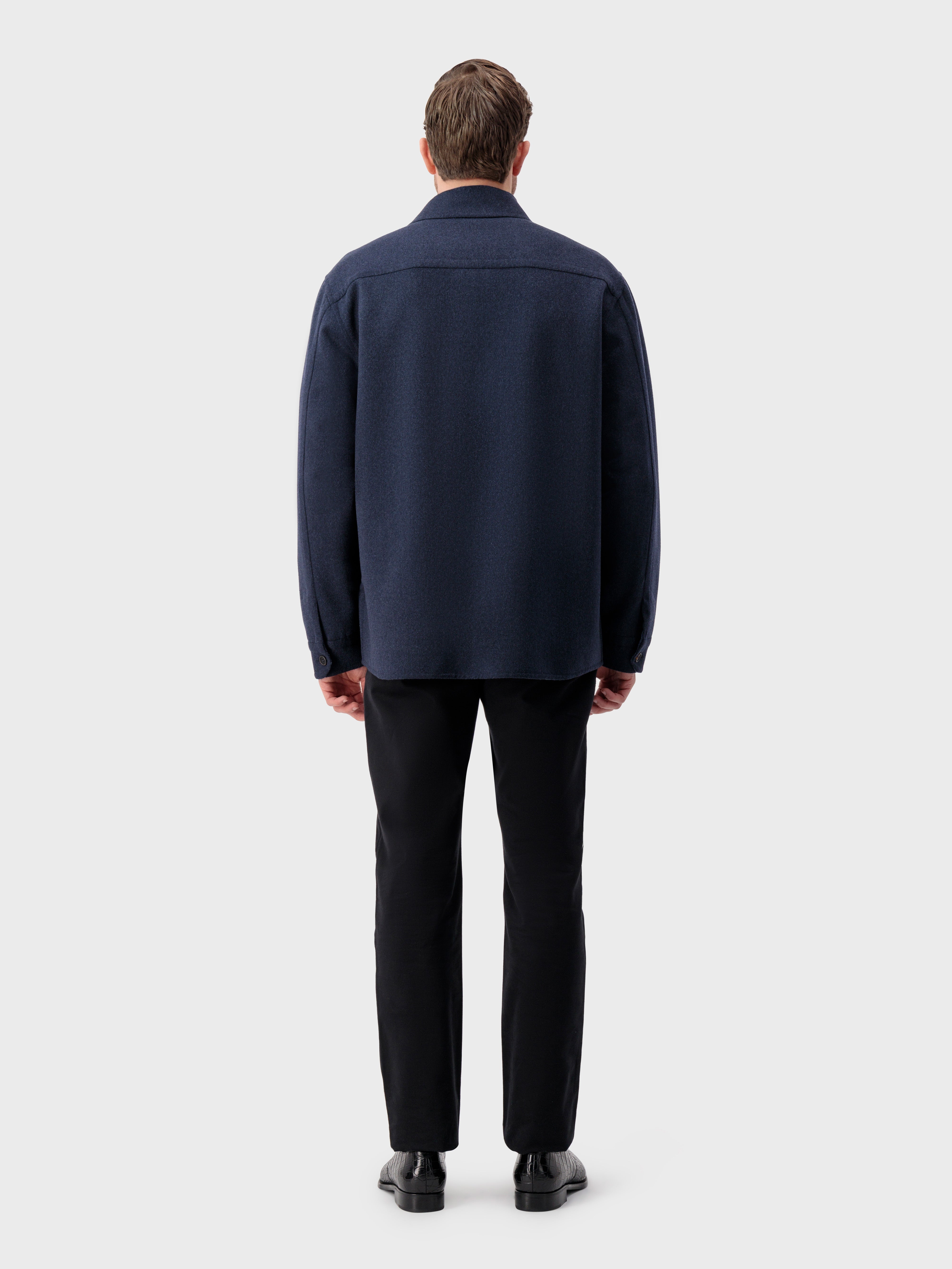 Leather Panel Cashmere Jacket - Dark Navy