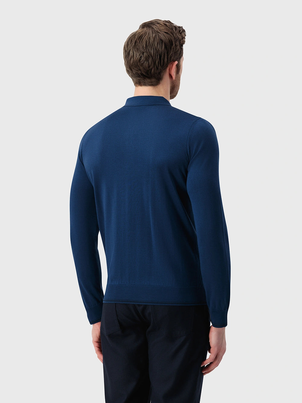 Silk Half-Zip Knit with Crocodile Leather Trim – Smoke Blue