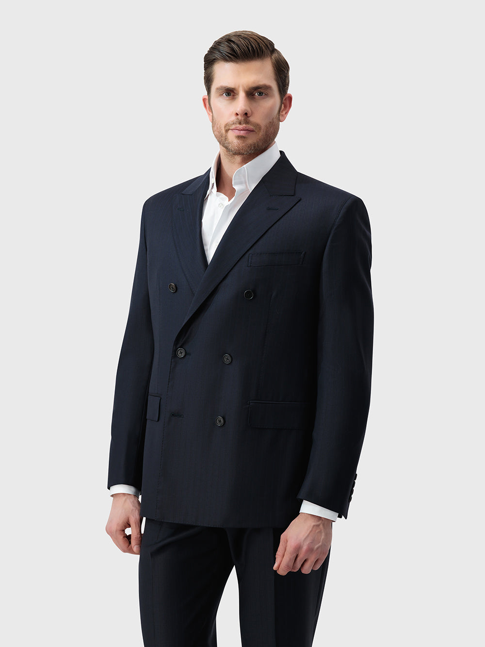 Paris Line Double-Breasted Suit in 100% Wool - Dark Navy