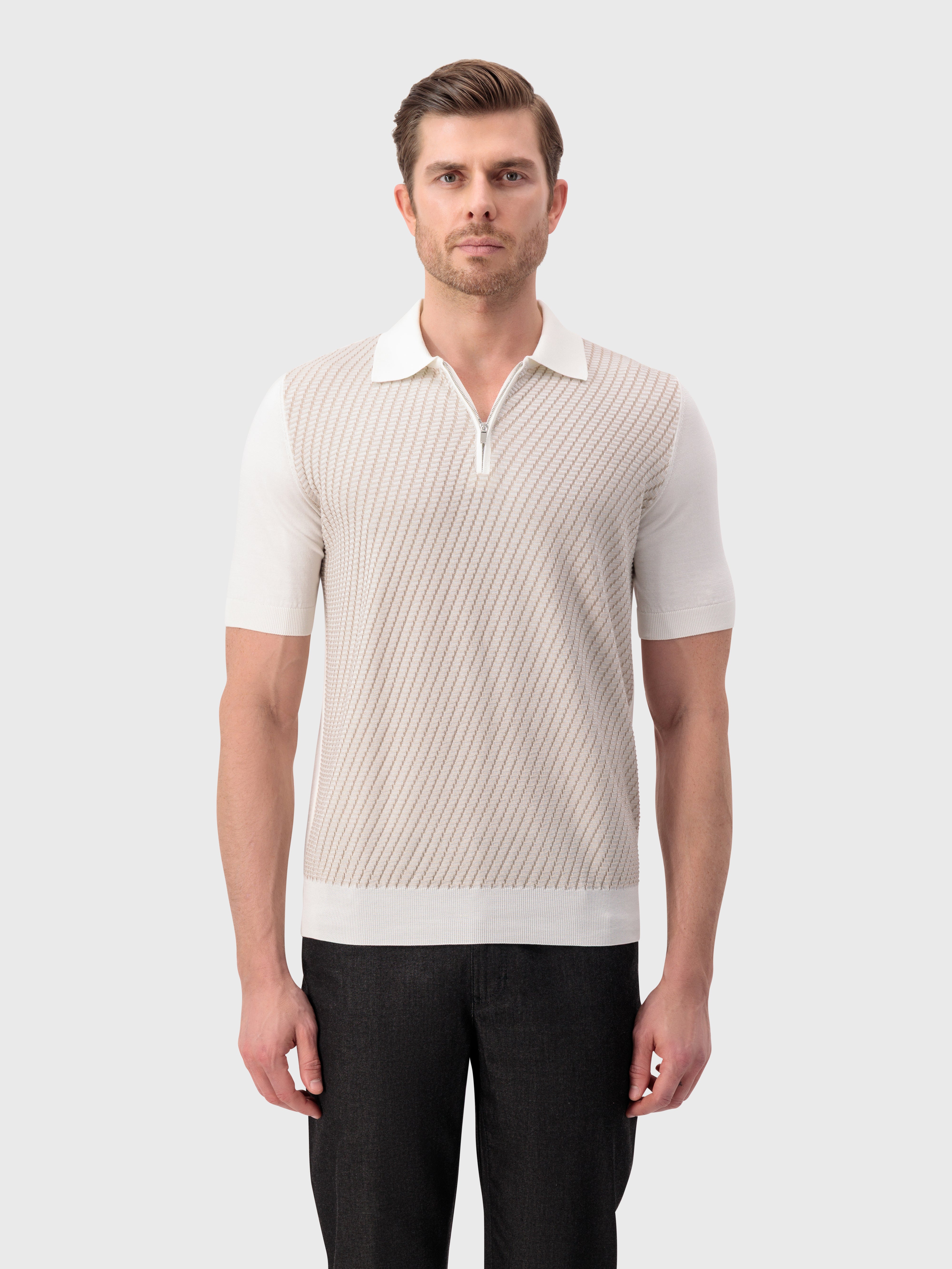 Трикотажное поло из шелка и хлопка "Корзинка" - натуральный белый