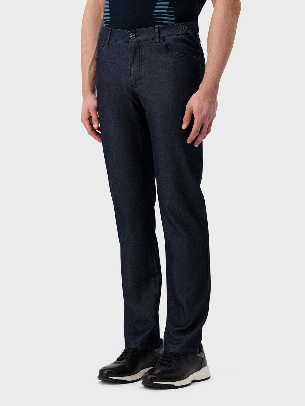 Slim Fit "Big Lion" Embroidery Denim Cotton Trousers - Blue Navy